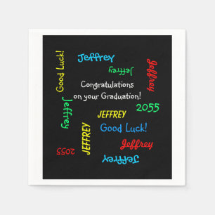 Graduation Party Repeating Names Black Paper Napkin