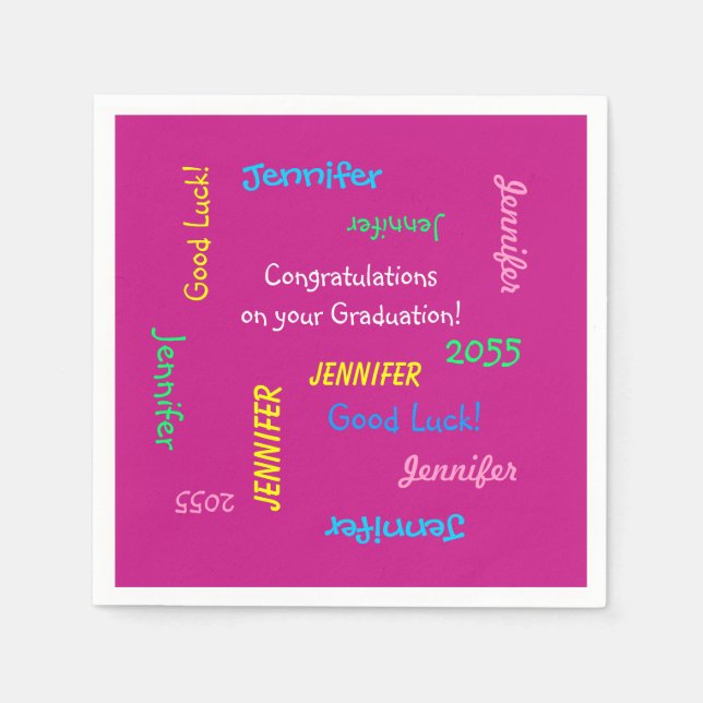 Graduation Party Repeating Names Pink Paper Napkin (Front)