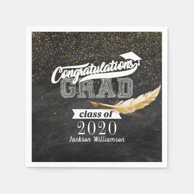 Graduation Party Retro Chalkboard Personalized Napkin (Front)