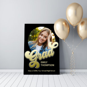 Graduation Party Retro Gold Custom Photo Poster