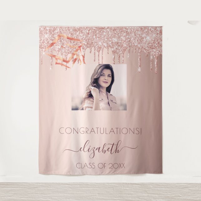 Graduation party rose gold blush photo tapestry (Front)