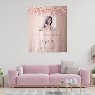 Graduation party rose gold blush pink photo tapestry