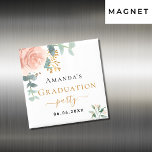 Graduation party rose gold floral save the date magnet<br><div class="desc">A chic white background. Decorated with a rose gold, blush pink floral, flower (rose)and green watercolored eucalyptus leaves, sprigs, greenery and a faux gold sprig. Personalize and add the name of the graduate and a date. Black and golden letters. Perfect as a keepsake, party favour or as a save the...</div>