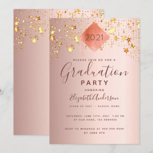Graduation party rose gold topper stars invitation