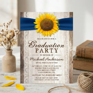 Graduation Party Rustic Barn Wood Sunflower Ribbon Invitation