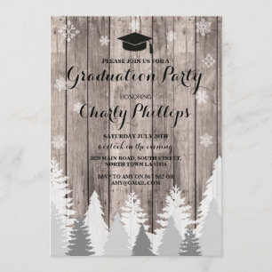 Graduation Party Rustic Winter Forest Trees Invite
