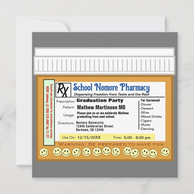 Graduation Party RX for Fun Invitation (Front)