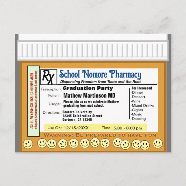 Graduation Party RX for Fun Postcard (Front)
