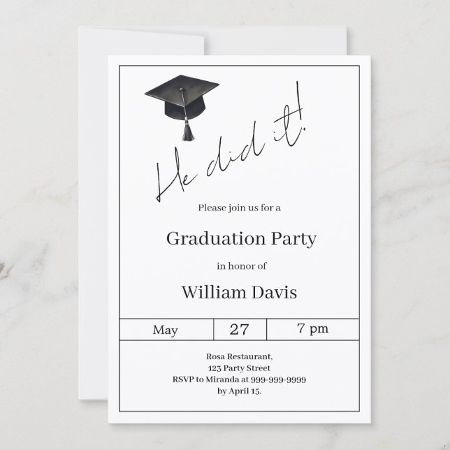 Graduation party sage green He did it Invitation (Front)