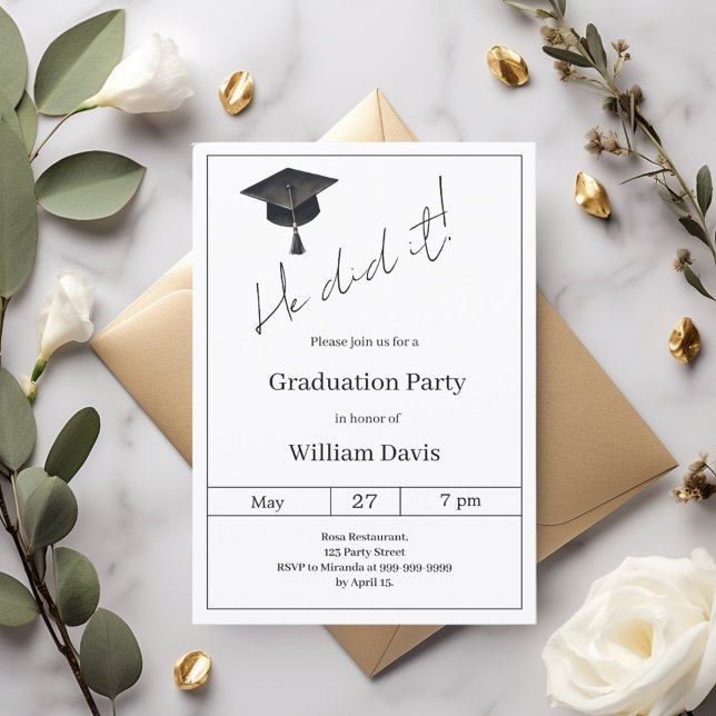 Graduation party sage green He did it Invitation (Creator Uploaded)