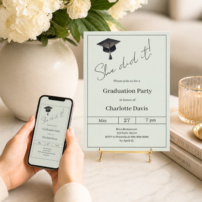 Graduation party sage green She did it Invitation (Creator Uploaded)