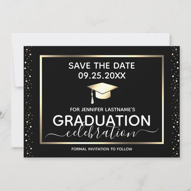 Graduation Party Save the Date Black and Gold  Invitation (Front)