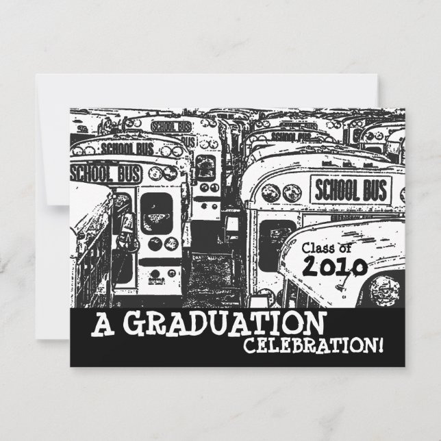 Graduation Party School Bus Black White Invitation (Front)