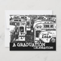 Graduation Party School Bus Black White Invitation