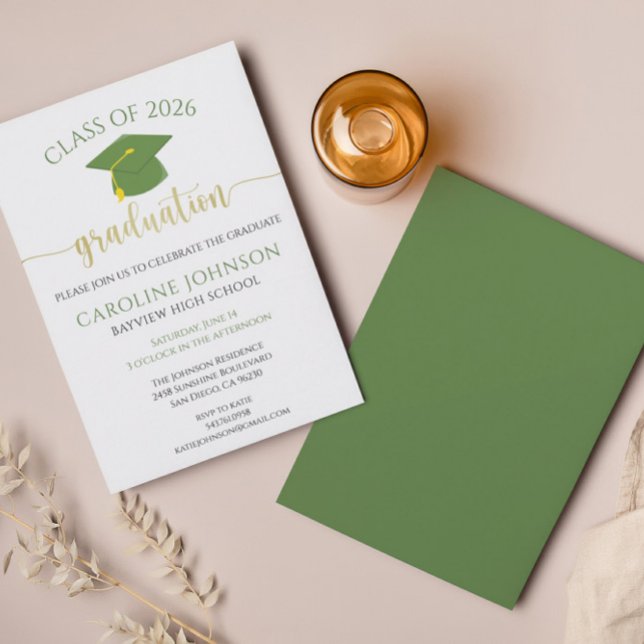 Graduation Party School Colours Green & Gold Invitation (Creator Uploaded)