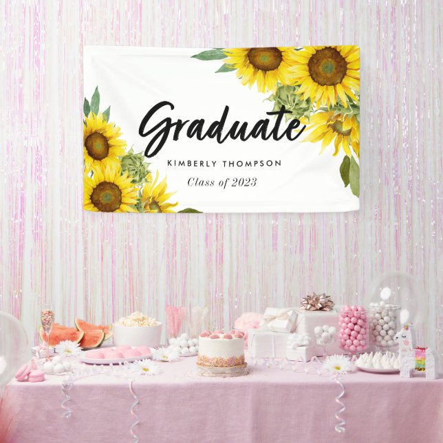 Graduation Party Script Celebration Sunflower   Banner (Party)