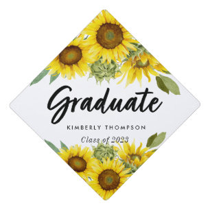 Graduation Party Script Celebration Sunflower Cap Topper