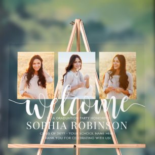 Graduation Party Script Welcome & 3 Photo Collage Acrylic Sign