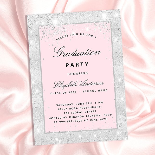 Graduation party silver blush glitter elegant invitation (Creator Uploaded)