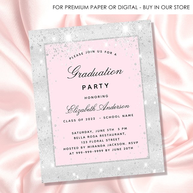 Graduation party silver blush pink invitation (Creator Uploaded)