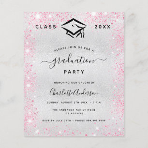Graduation party silver pink glitter invitation