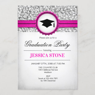 Graduation Party - Silver White Pink Invitation