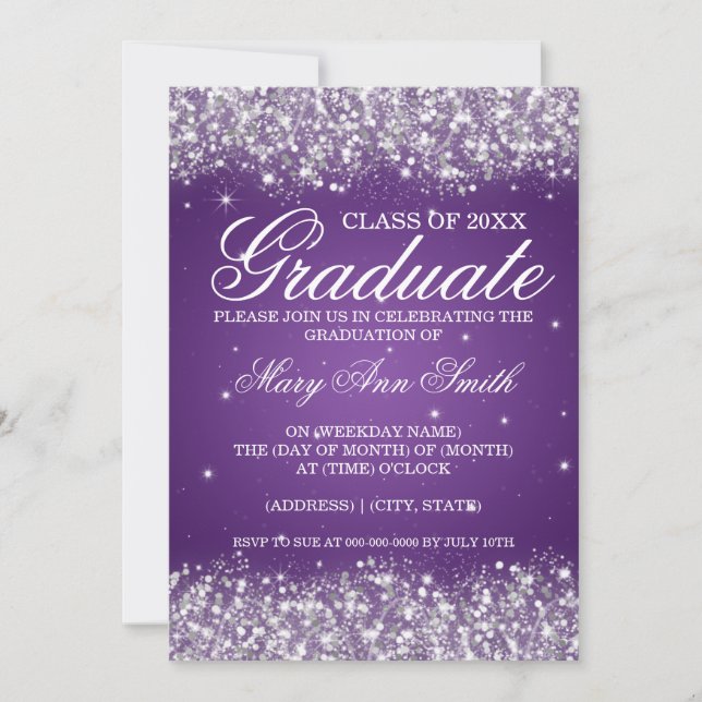 Graduation Party Sparkling Glitter Purple Invitation (Front)