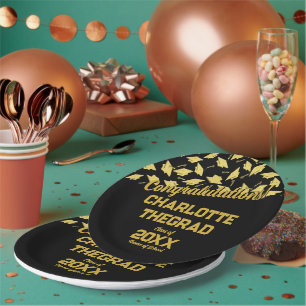 Graduation Party Supplies Personalized Black Gold Paper Plate