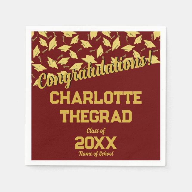 Graduation Party Supplies Personalized Maroon Gold Napkin (Front)