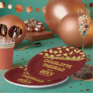 Graduation Party Supplies Personalized Maroon Gold Paper Plate