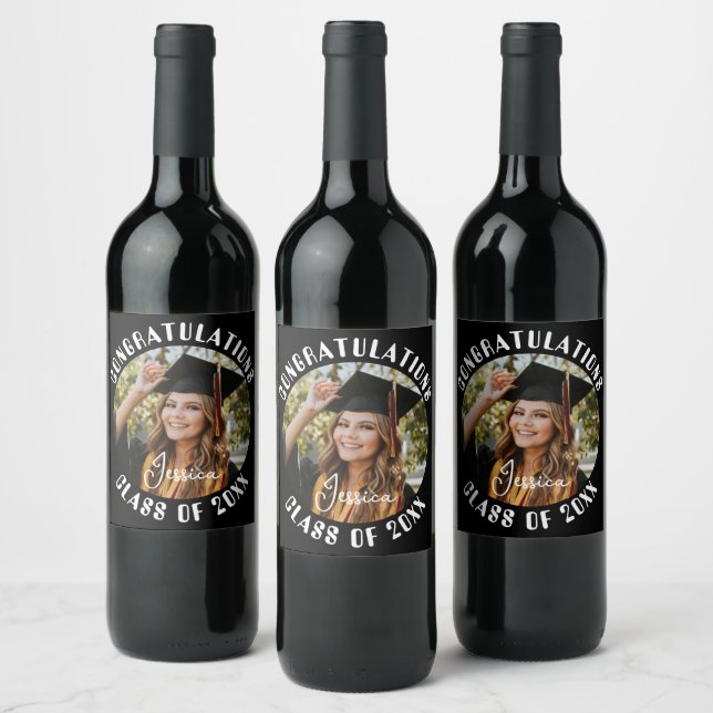 Graduation Party Sweet Personalized Photo and Name Wine Label (Bottles)