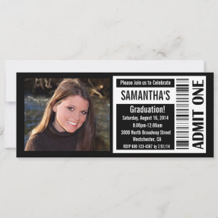 Graduation Party Ticket Invitations, Black White Invitation