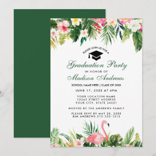 Graduation Party Tropical Floral Green Invitation