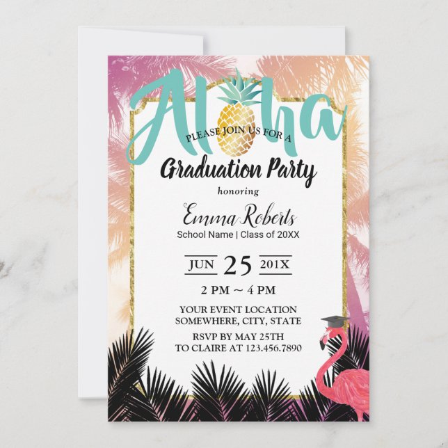 Graduation Party Tropical Pineapple & Palm Tree Invitation (Front)