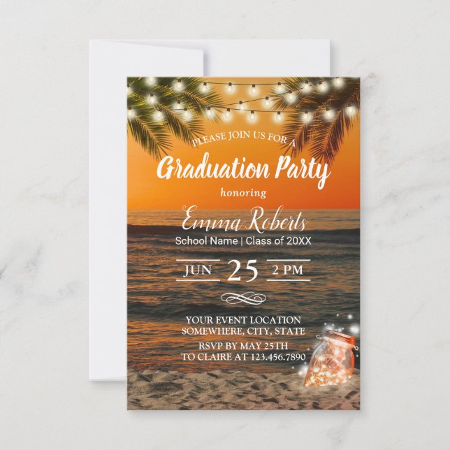 Graduation Party Tropical Summer Sunset Palm Beach Invitation (Front)
