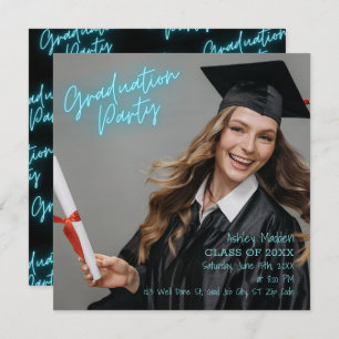 Graduation Party Turquoise Neon Modern Invitation