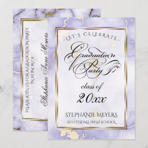 Graduation Party Violet & Gold Marble Invitation