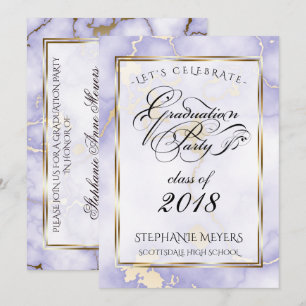 Graduation Party Violet & Gold  Marble Invitation