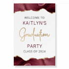 Graduation Party Welcome Burgundy Gold Agate
