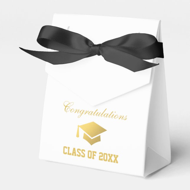 Graduation Party White and Gold Favor Box (Front Side)