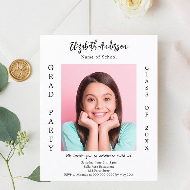 Graduation party white black photo invitation 2025 (Creator Uploaded)