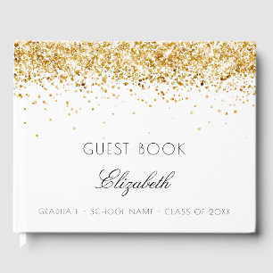 Graduation party white gold glitter 2025 guest book