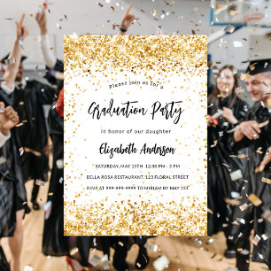 Graduation party white gold glitter glamourous invitation postcard