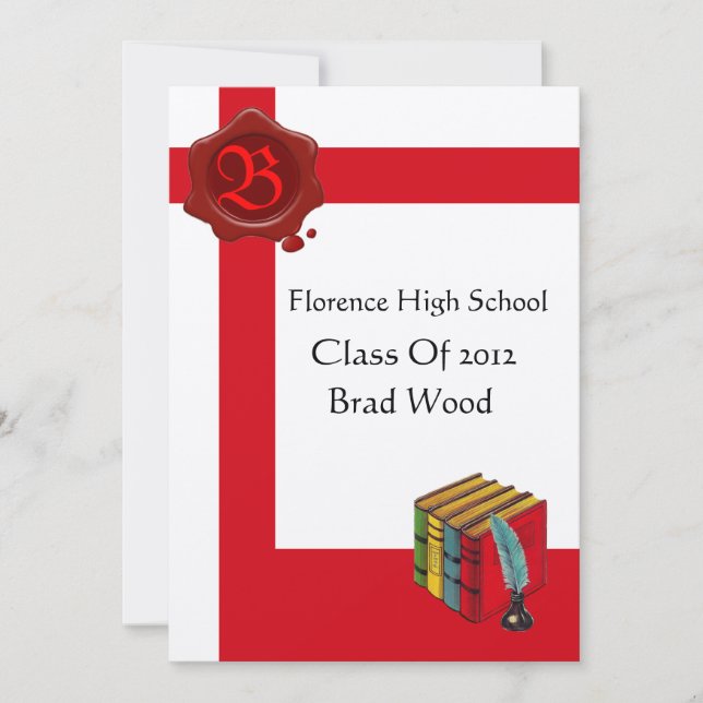 GRADUATION PARTY,White Red Wax Seal  Monogram,felt Invitation (Front)