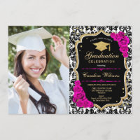 Graduation Party With Photo - Hot Pink Gold Black