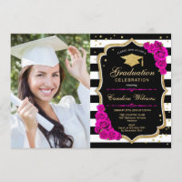 Graduation Party With Photo - Hot Pink Gold Black