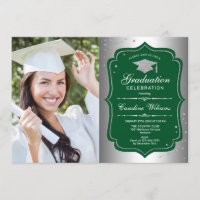 Graduation Party With Photo - Silver Green