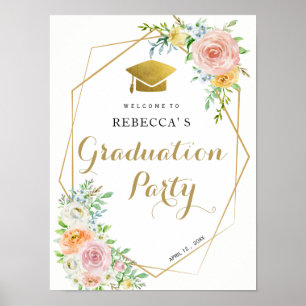 Graduation paryt welcome sign floral and gold