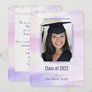graduation pastel purplewatercolor with slit frame invitation