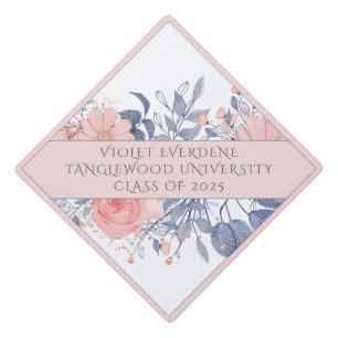 Graduation Peach Pink Floral Elegant Type Cap Topper